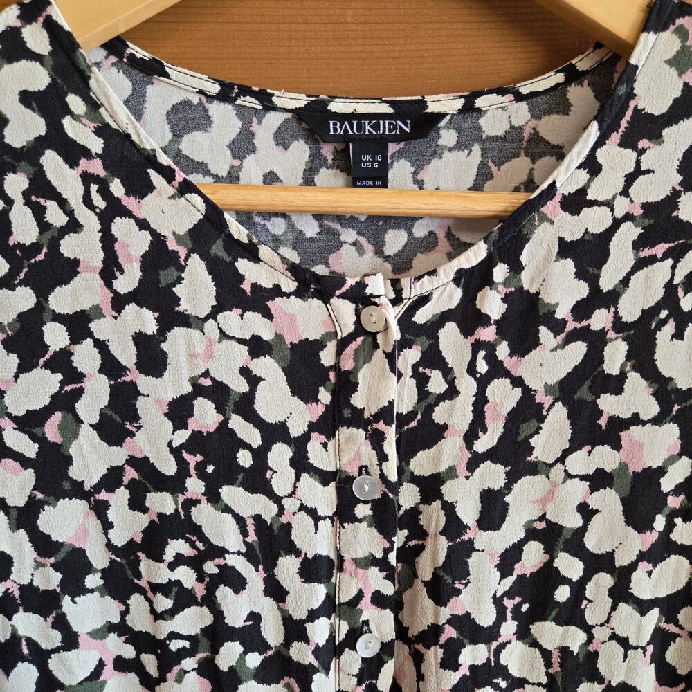 Baukjen Dress Ishya Viscose Midi Button Front Tie Waist Multicolor Boho 6 Flowy - Picture 3 of 6